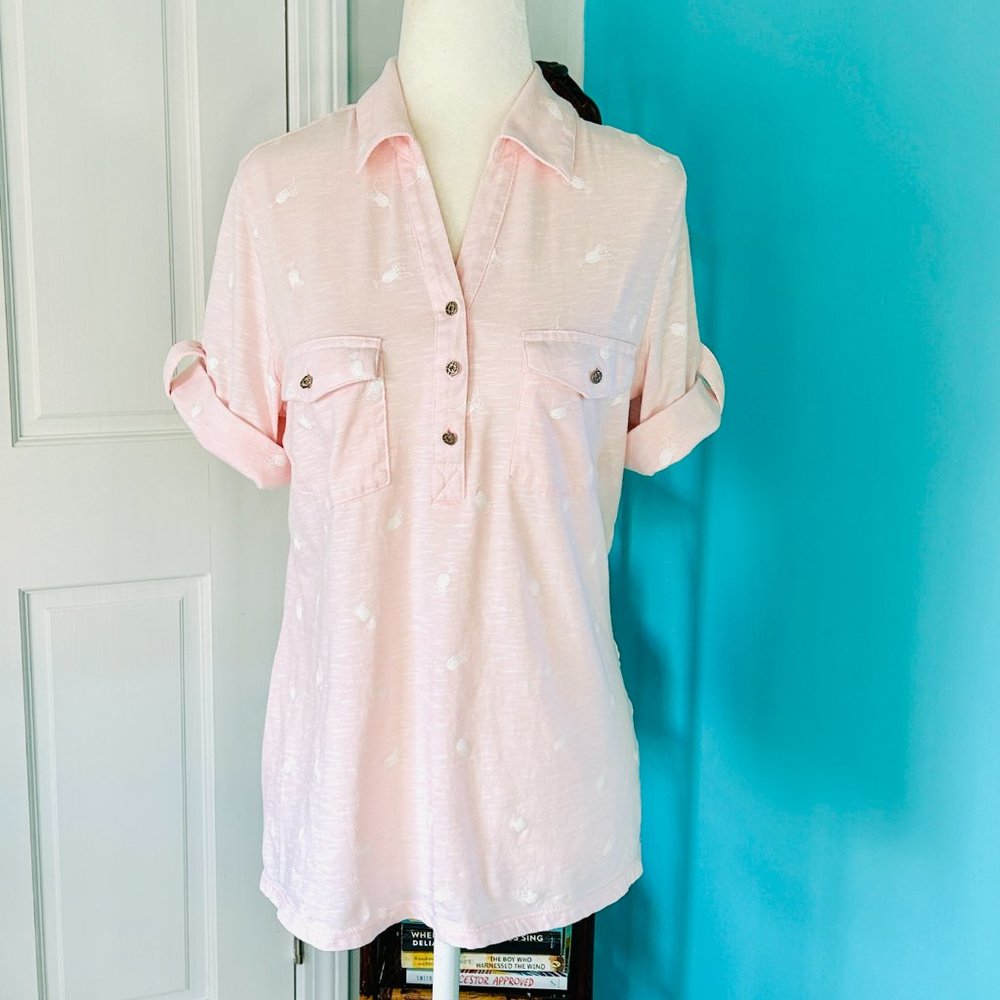 Coral Bay Heathered Cocktail Print Short Sleeve Polo (size M)